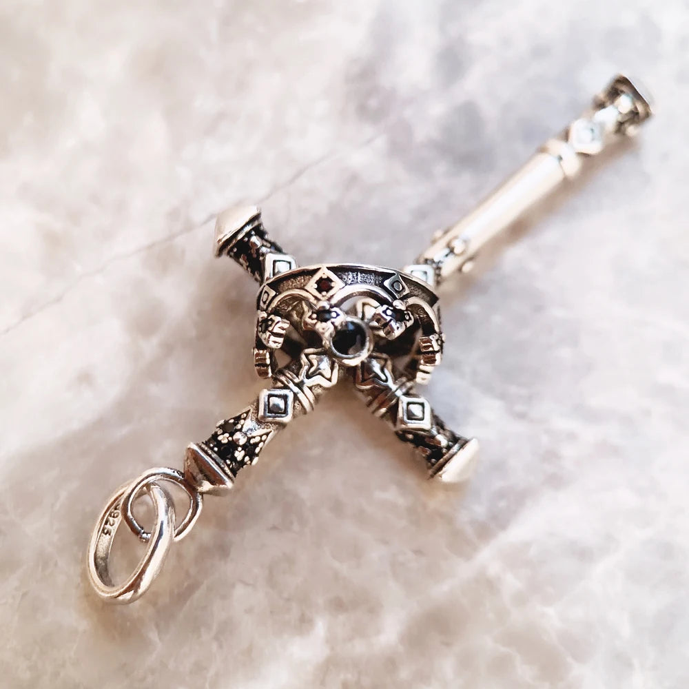 Pendant Majestic Cross & Crown Jewelry Europe 925 Sterling Silver Symbolism Promises Shield And Certaint Gift For Woman Men Qme