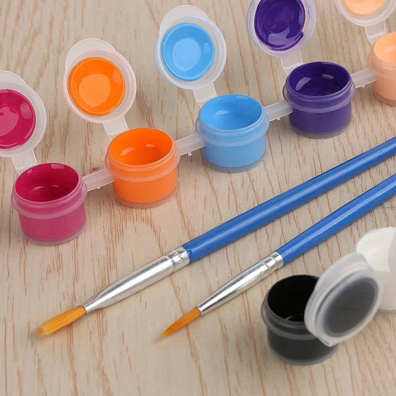 12 Color Acrylic Paint Set 6Grid Graffiti Paint With Drawing Pen DIY Paint Gypsum Doll Acrylic Paint Student Drawing Stationery Qme