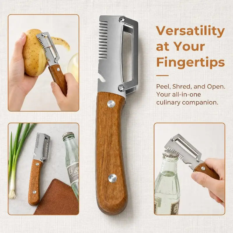 Multi-functional 3-in-1 Stainless Steel Serrated Vegetable Peeler Qme