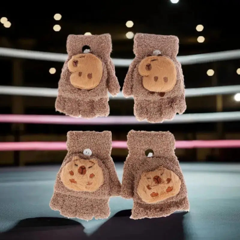 Cartoon Capybara Plush Gloves Children Winter Warm Flip-top Qme