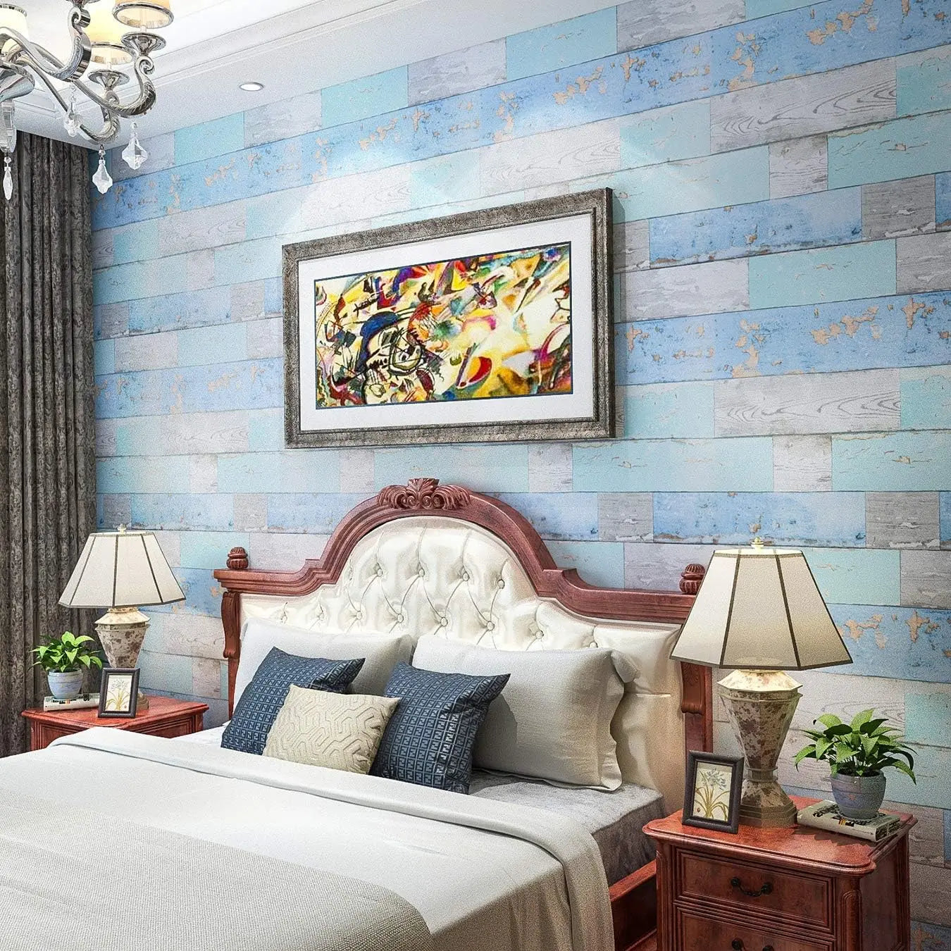Blue Distressed Wood Wallpaper Thickening Vinyl Self-adhesive Qme