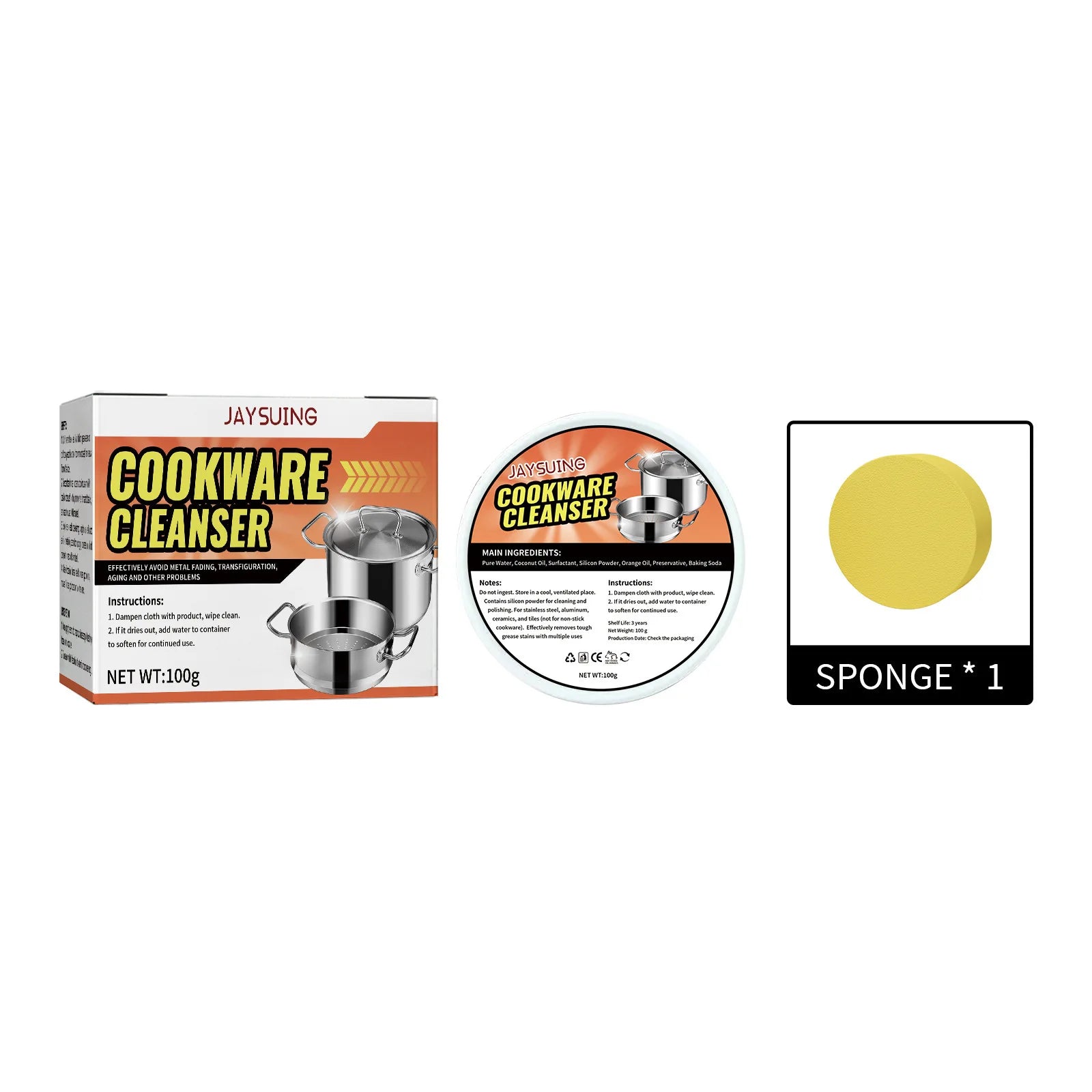 Stainless Steel Cleaning Paste Powerful Cookware Cleaner Rust Removal Washing Pot Bottom Scale Decontamination Kitchen Cleaner Qme 100g kit Boxed