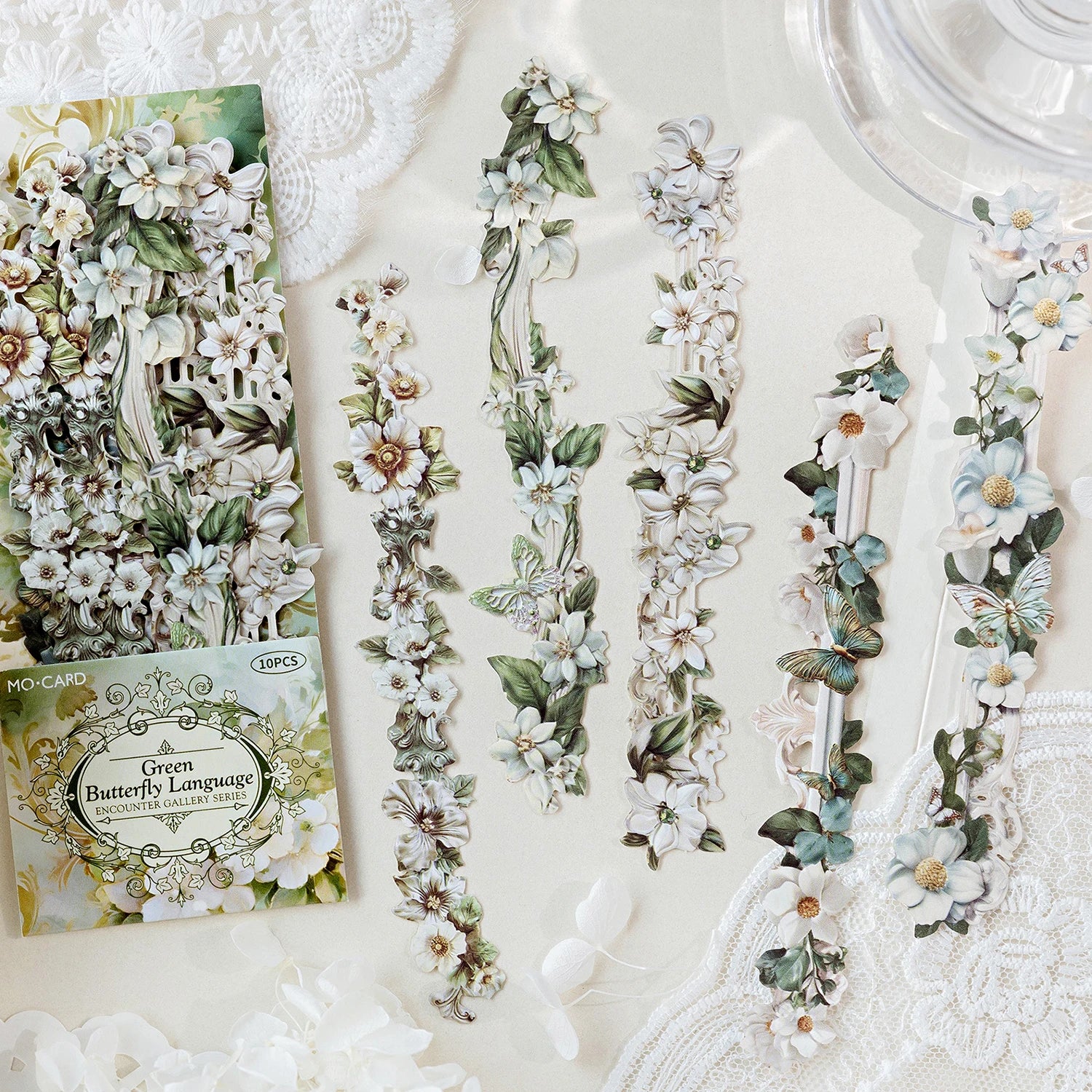10pcs/bag Long Strip Sticker Bag The Gallery Series Exquisite Plant Flower Craft Sticker Notebook Photo Frame Cup DIY Decoration Qme