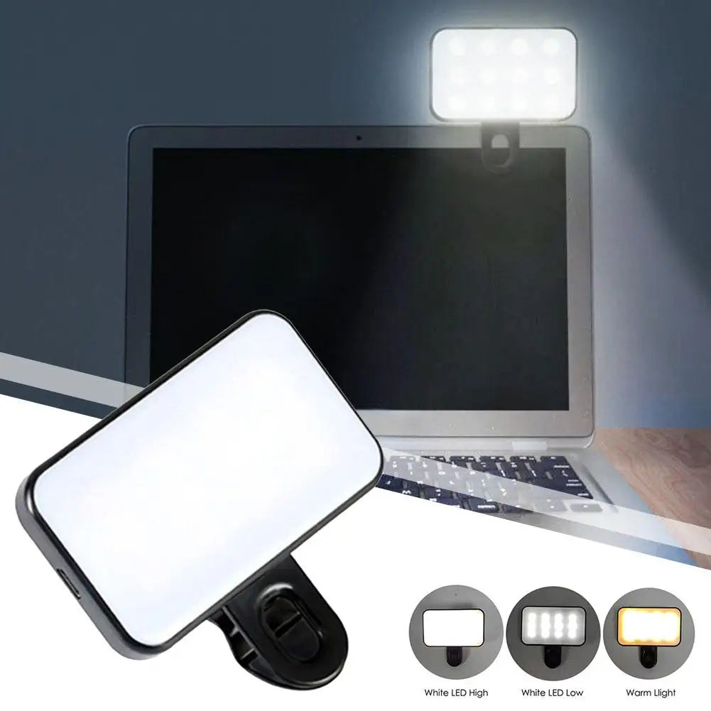 NEW Mini Rechargeable Selfie Fill Light - 3 Color Modes, Adjustable Brightness, Clip-on LED Light for Mobile Phones & Computers Qme