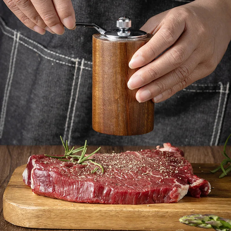 Wooden Manual Salt Pepper Grinder Hand Crank Spice Mill Refillable Qme