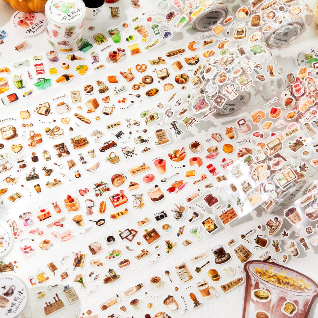 1 Roll Cute Cartoon Food Camping Glitter Die-Cut Tape for DIY Scrapbook Frame Collage Laptop Phone Mug Luggage Guitar Decoration Qme