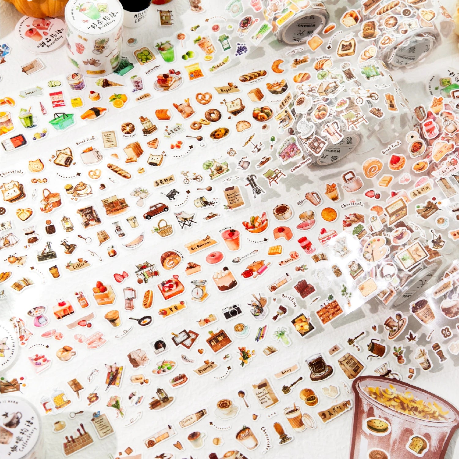 1 Roll Cute Cartoon Food Camping Glitter Die-Cut Tape for DIY Scrapbook Frame Collage Laptop Phone Mug Luggage Guitar Decoration Qme