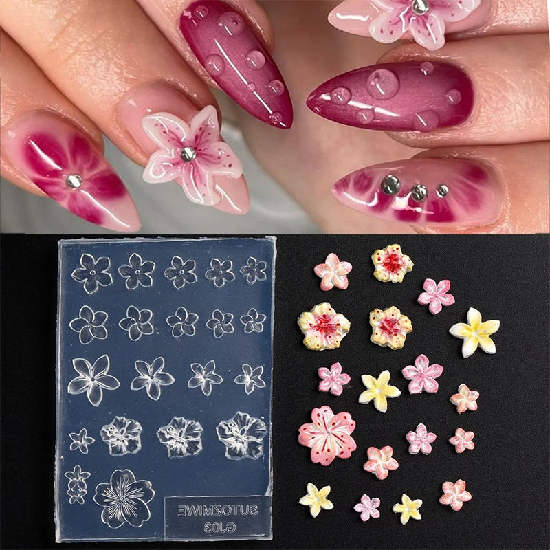 DIY Frangipani Flower Silicone Nail Art Mold Transparent Handmade Qme