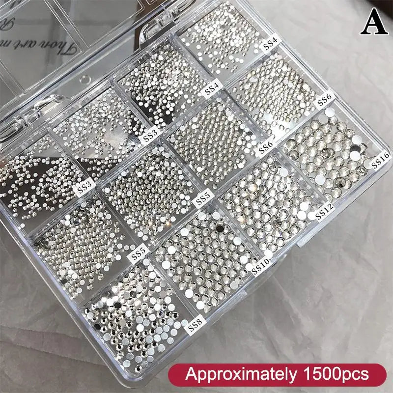 12 Grid Nail Flat Back Beads Box Art Design Home Decoration Qme White A