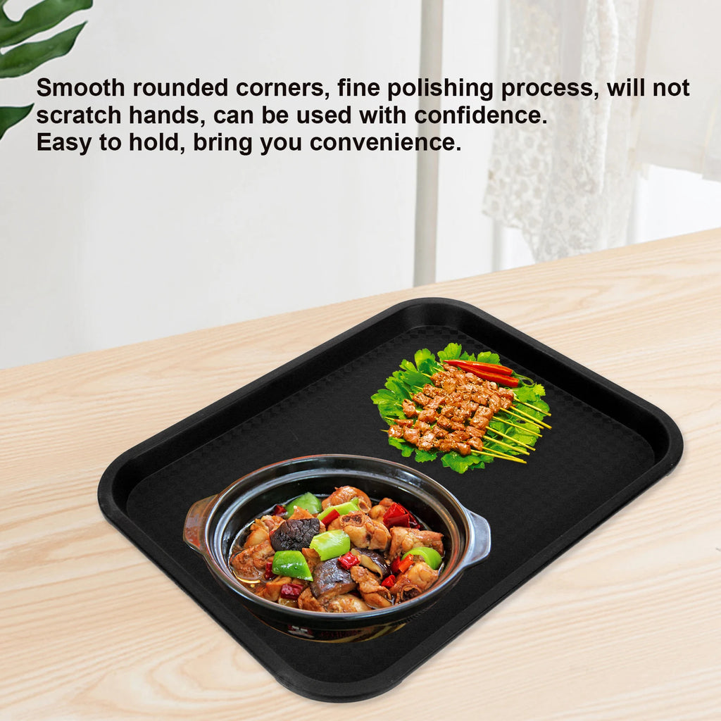 PP Fast Food Tray Rectangular Serving Tray Non Slip Thick Plastic Food Service Tray for Restaurant Cafe Canteen Kitchen Qme