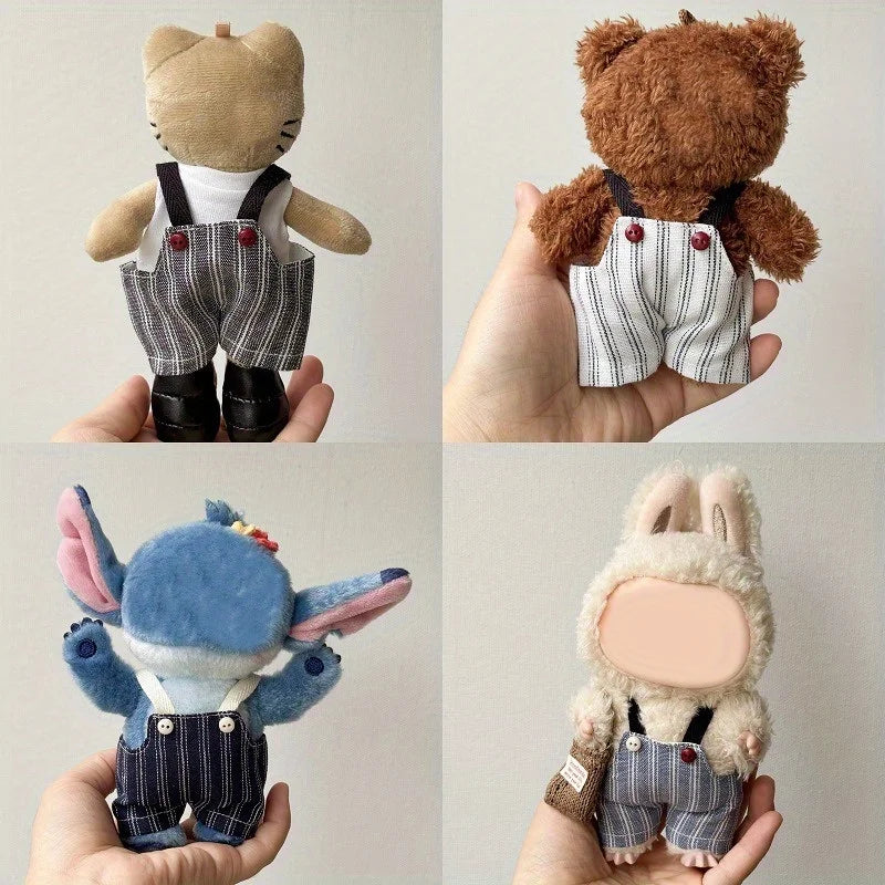 Suitable for 17cm labubu wearing retro striped overalls, cute changing clothes for dolls and dolls Qme