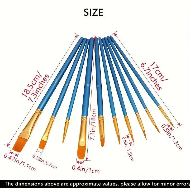 Detail Painting Brushes Professional Round Flat Nylon Hair Watercolor Qme