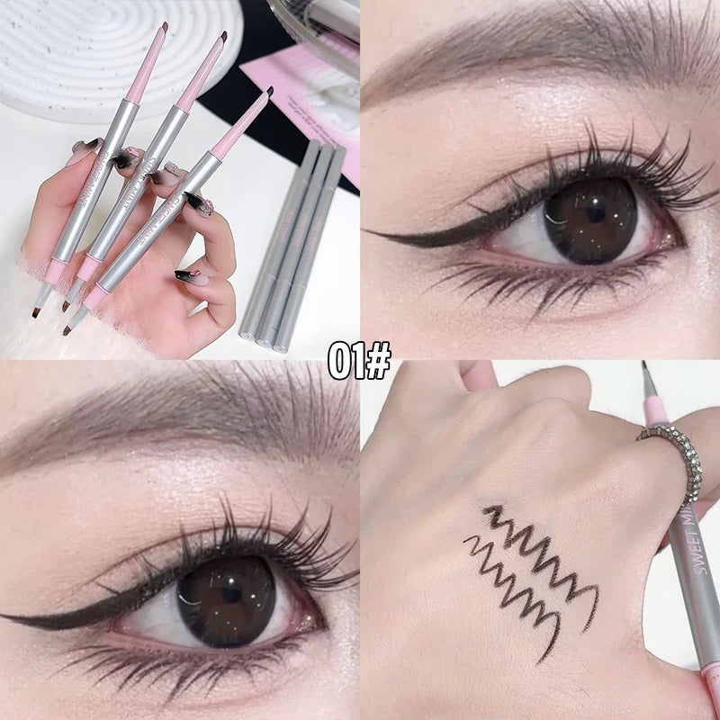 2-in-1 Eyeliner Pencil with Brush, Ultra Fine Tip Gel Eyeliner, Smudge-Proof Long Lasting, Black Brown Waterproof Natural Makeup Qme 01 black