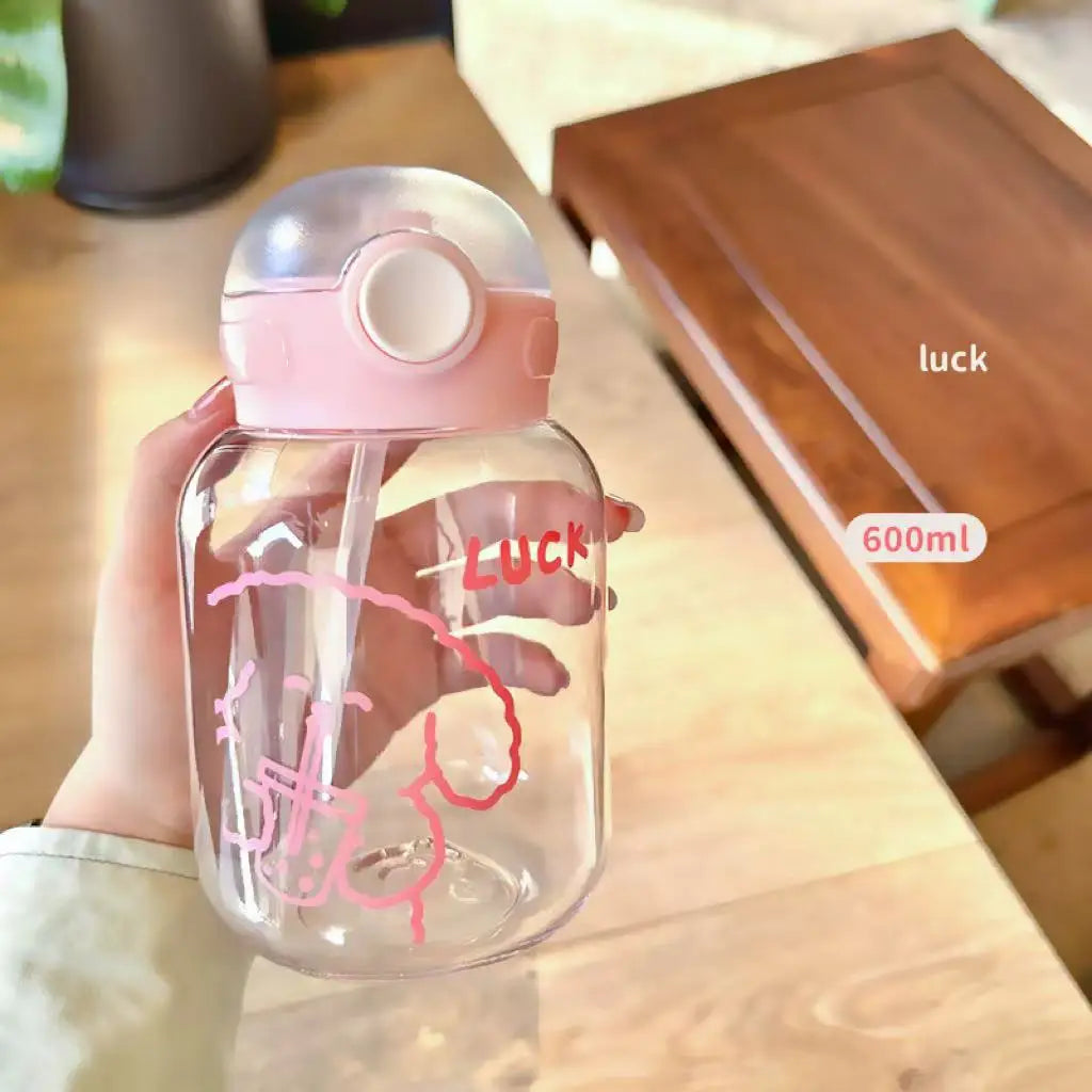 Ins Cute Plastic Straw Cup High-value Summer Portable Water Bottle Qme pink