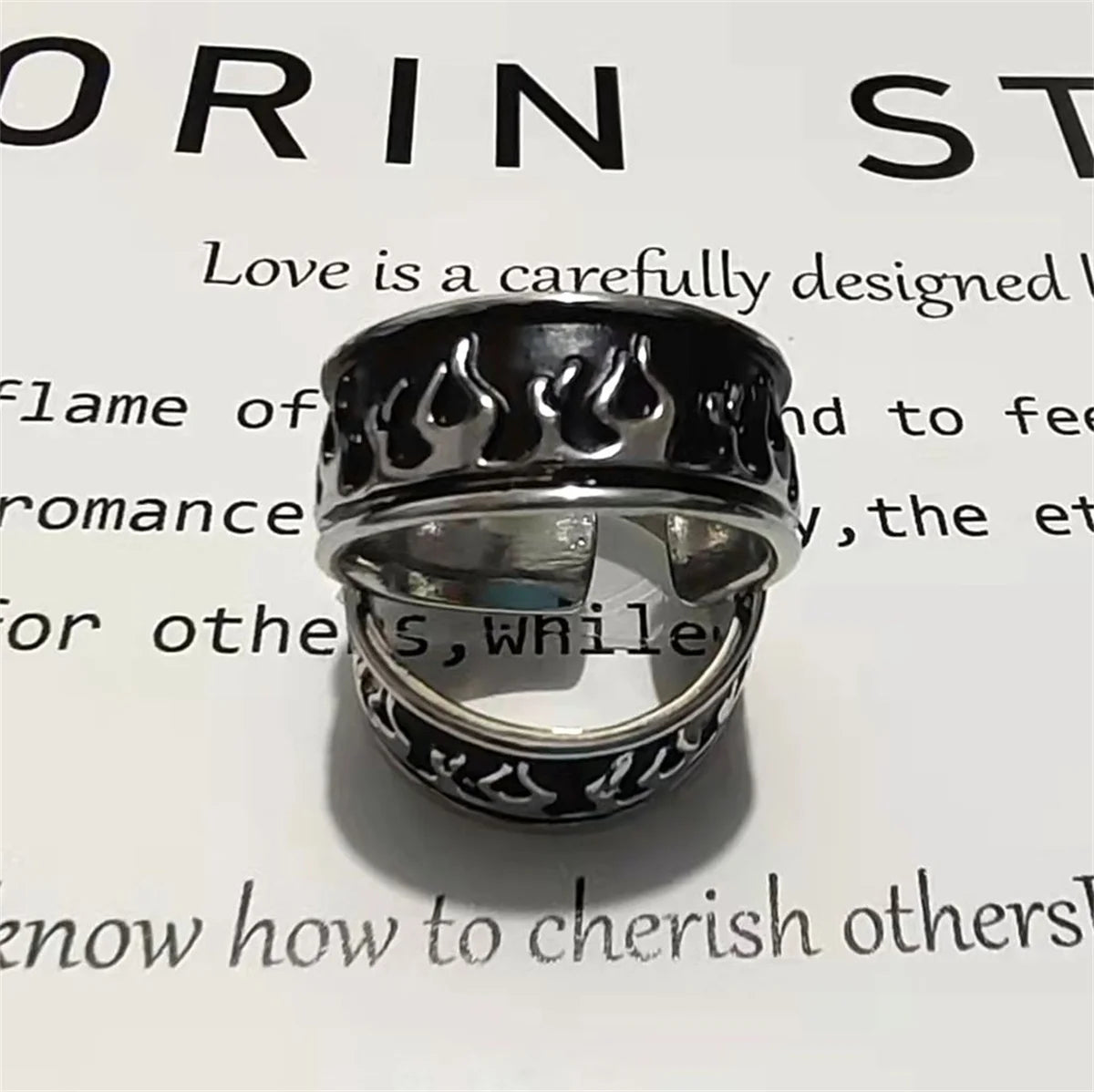Cool Retro Flame Fire Stainless Steel Ring Men Women Punk Gothic Edgy Couple Jewelry Rock Hiphop Cosplay Accessories Unisex Gift Qme