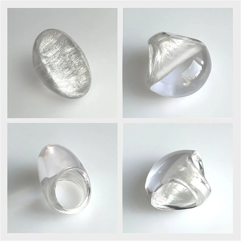 Cute Y2k Transparent Resin Chunky Large Rings Geometric Oval Wide Vintage Jewelry Gift for Women Girls New Ins Hip Hop Rings Qme
