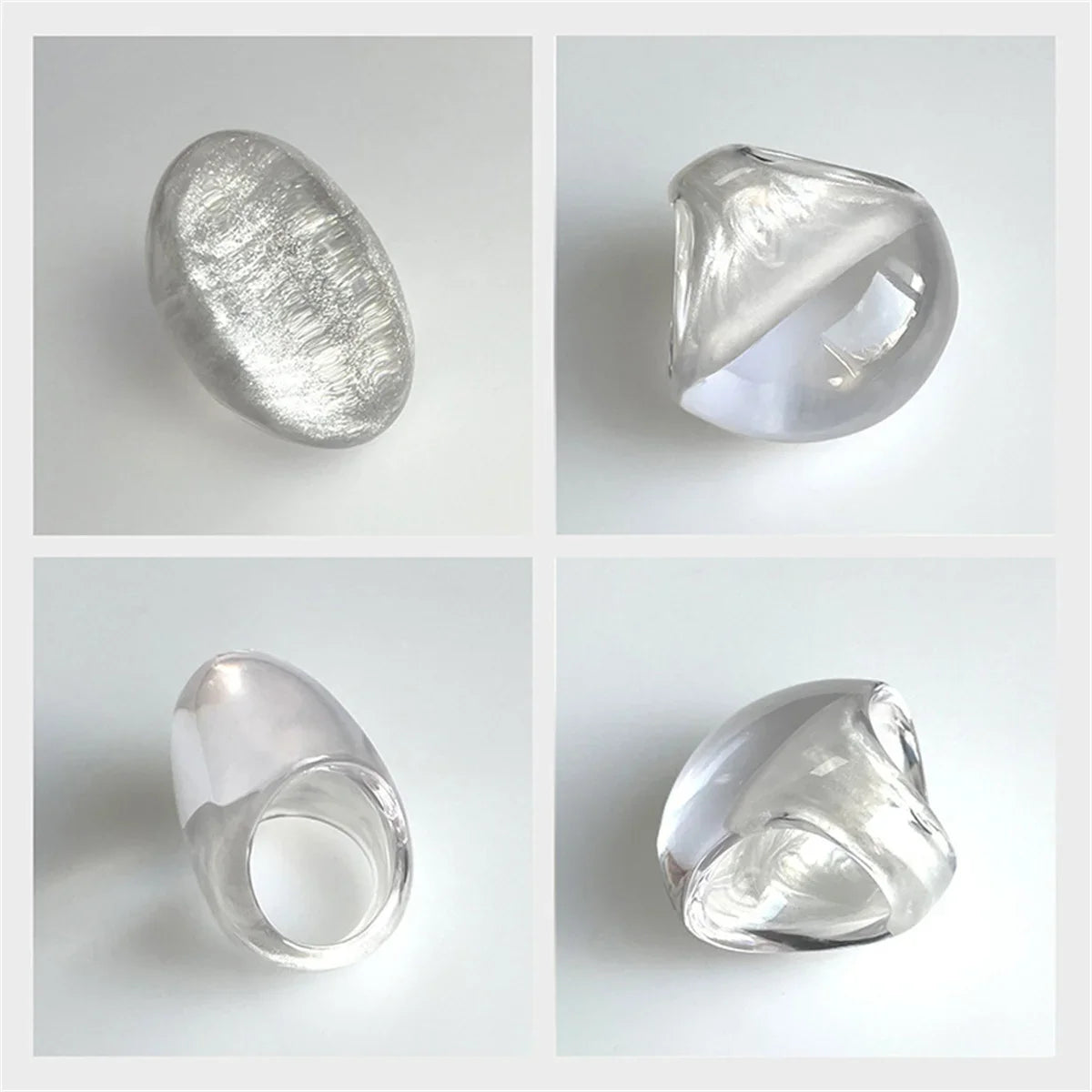 Cute Y2k Transparent Resin Chunky Large Rings Geometric Oval Wide Vintage Jewelry Gift for Women Girls New Ins Hip Hop Rings Qme