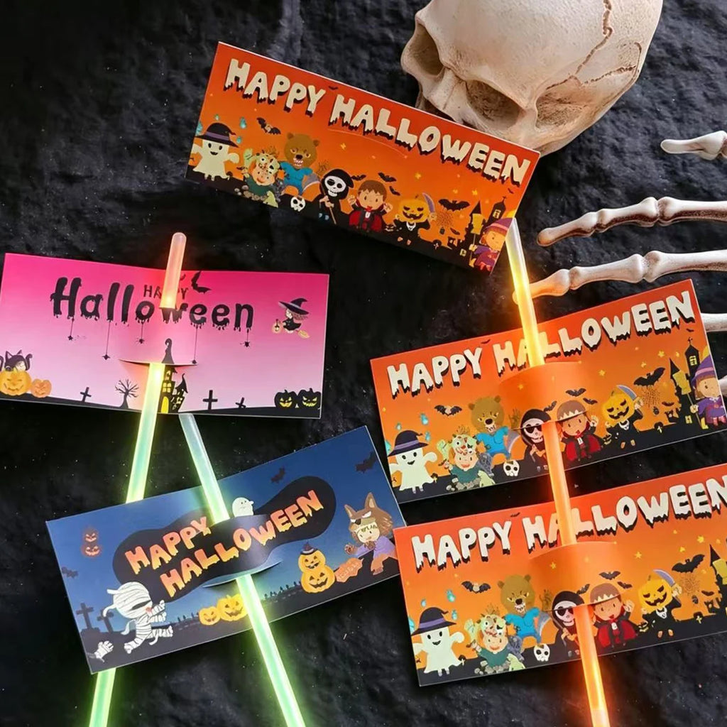 30-Pack Halloween Glow Sticks: Fun Glow Sticks Designed Specifically for Halloween, Featuring 3 Different Designs to Celebrate Qme