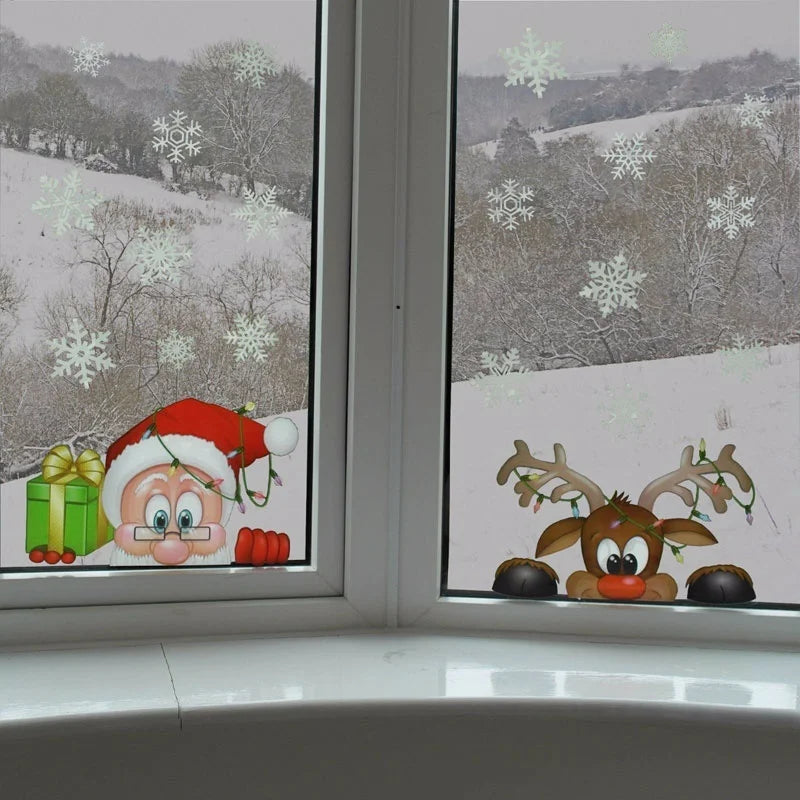 Snowflake Santa Elk Christmas Colorful Static Glass Sticker Window Home Decoration Qme