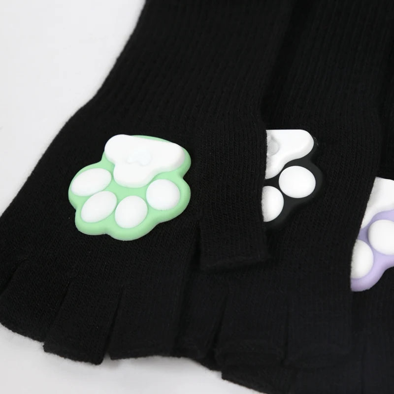 Harajuku Y2k Women Girls 3D Cat Pad Paw Gloves Black Punk Streetwear Qme