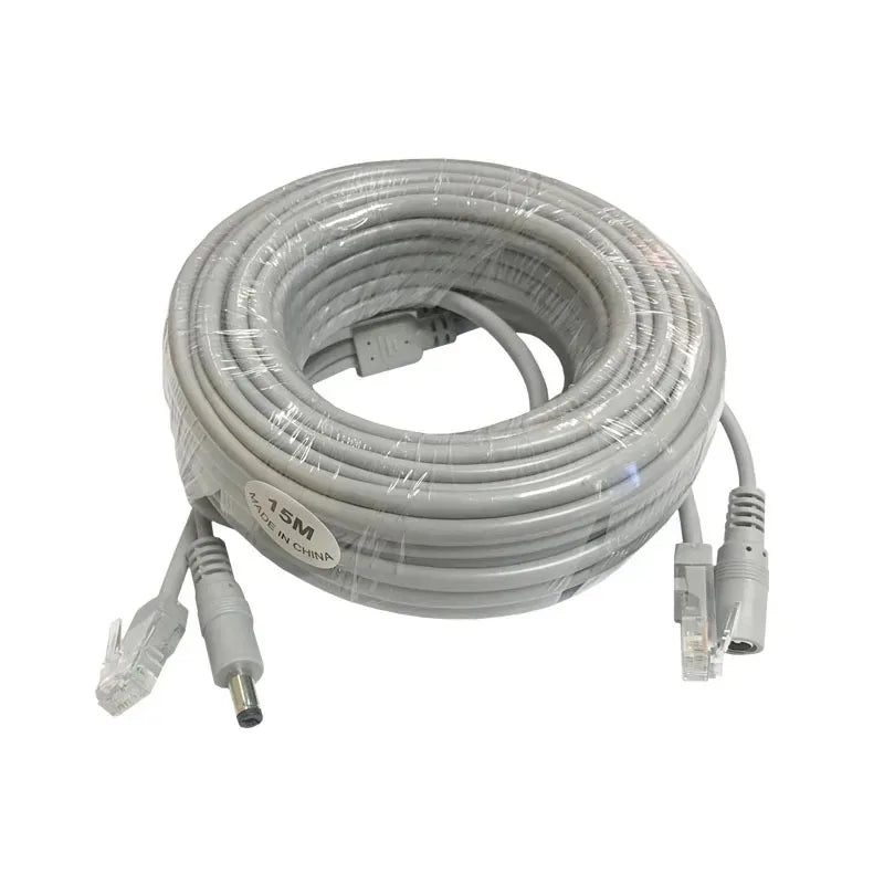 PoE + DC Power Extension Cable 10M Cat5e CCA for IP Camera CCTV NVR System Outdoor Power Supply Cord Wire Plug Qme