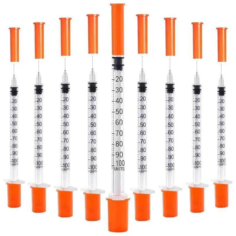20Pcs Plastic Liquid Dispenser 0.5/1ml Disposable Safety Sterile Insulin Orange Cap Syringe For Pet Animal Qme
