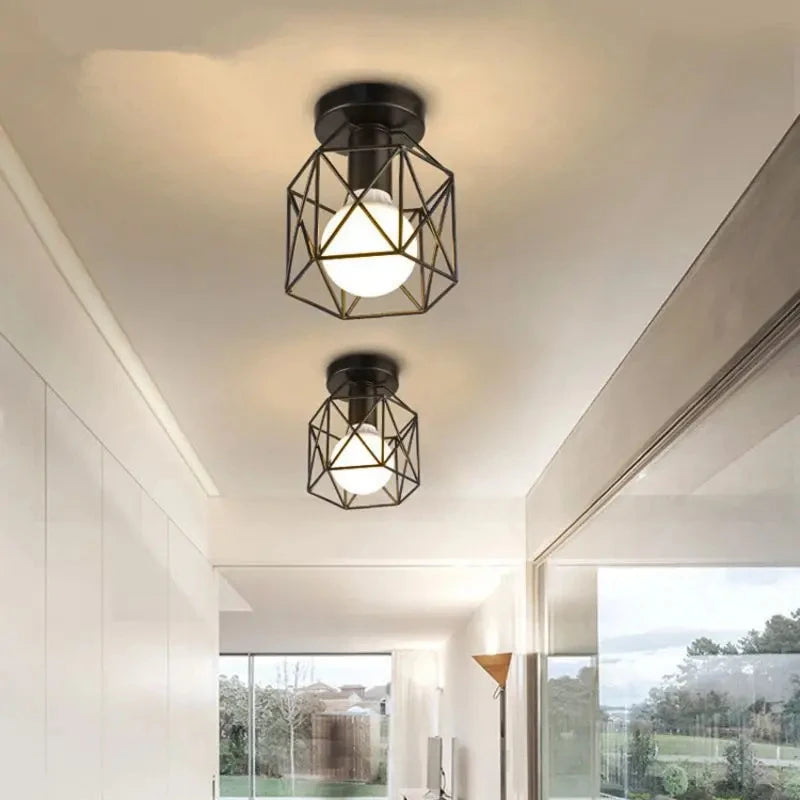 Ceiling Light E27 Iron Lamp Body Indoor Lighting Lights For Aisle Bedroom Vintage Ceiling Metal Cage Fixture Lights 110-240V Qme