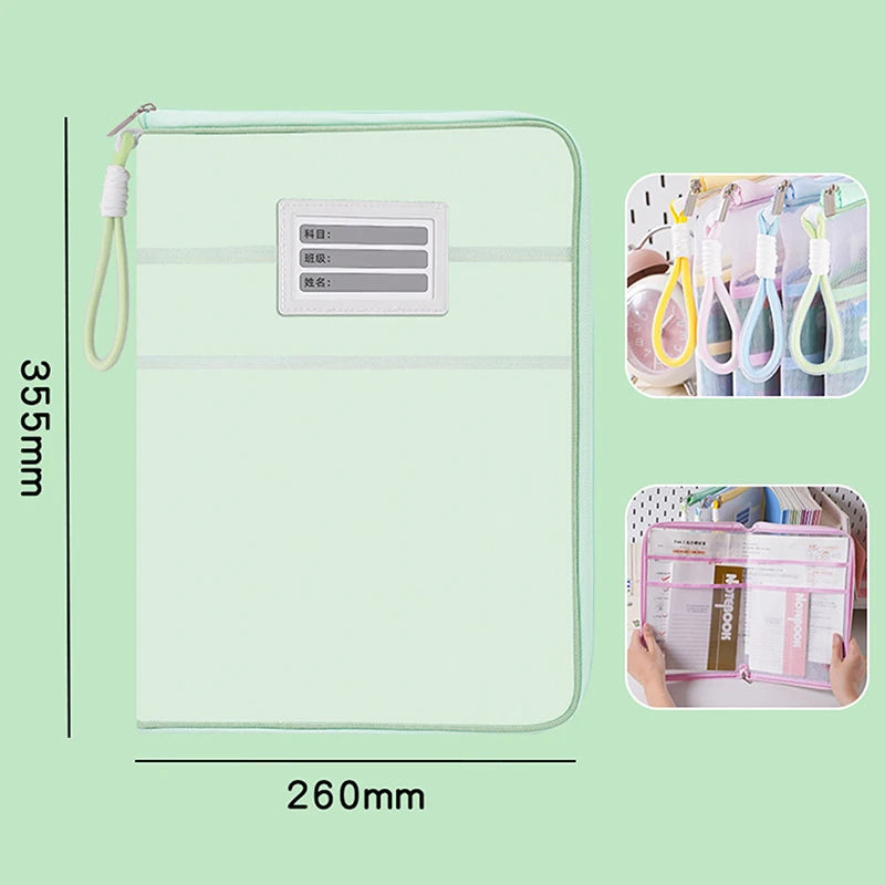 A4 Stationery Storage Bag Double-layer Mesh Zipper Large Capacity Qme A1