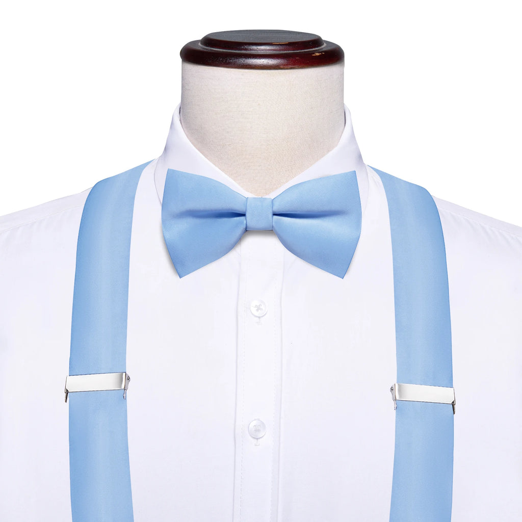 Hi-tie Silk Blue Yellow Purple Coral Mens Suspender Braces Bow Tie Qme