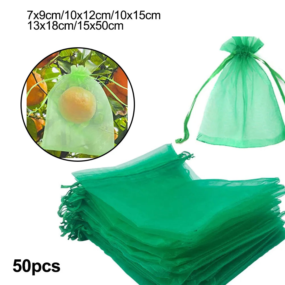 50Pcs Plant Fruit Grape Protection Netting Bags With Drawstring For Trees Garden Cover Mesh Bags To Protect Plants From Birds Qme