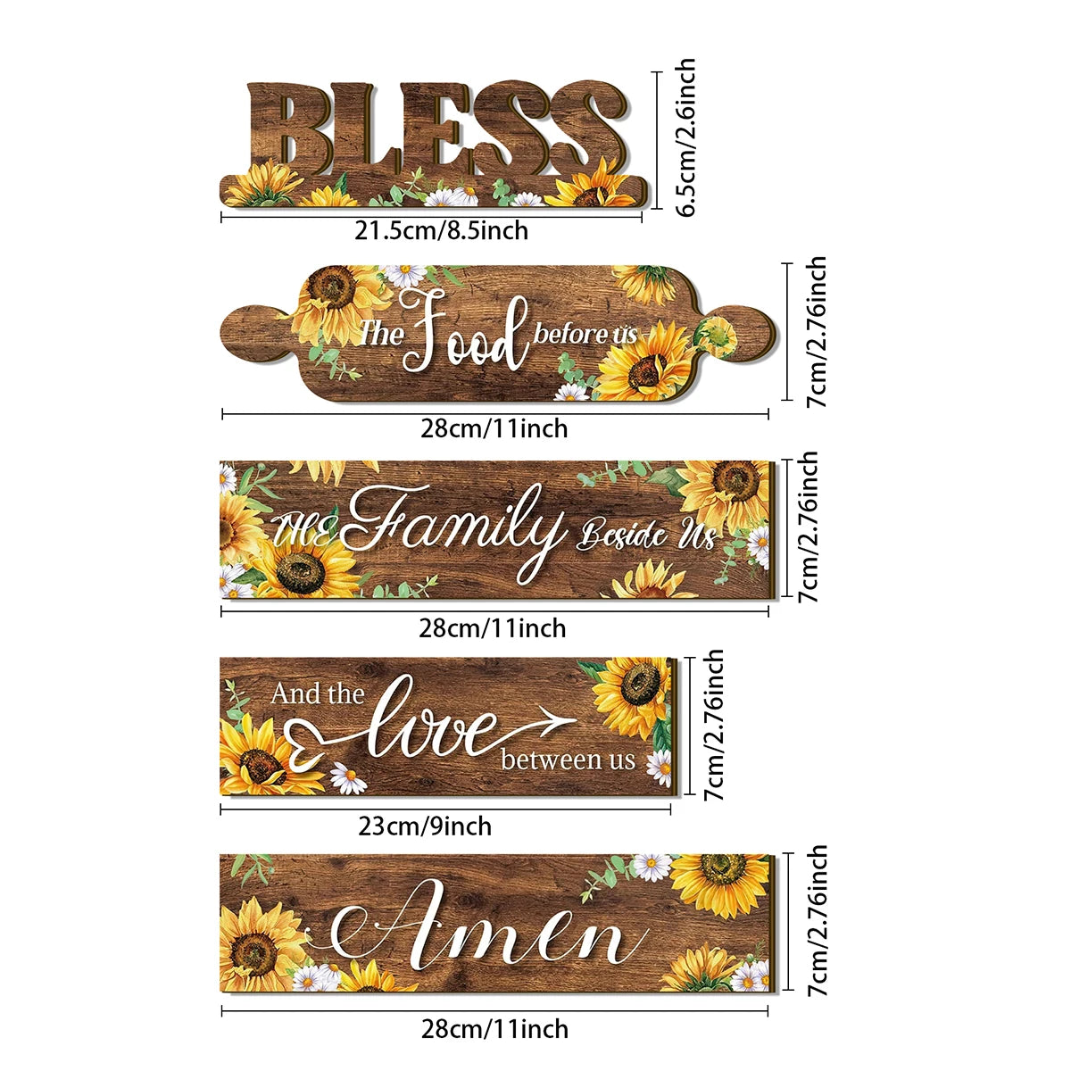 1 set of 2D gratitude wooden wall hanging decoration before meals, sunflower pattern, rustic farmhouse wall decoration Qme