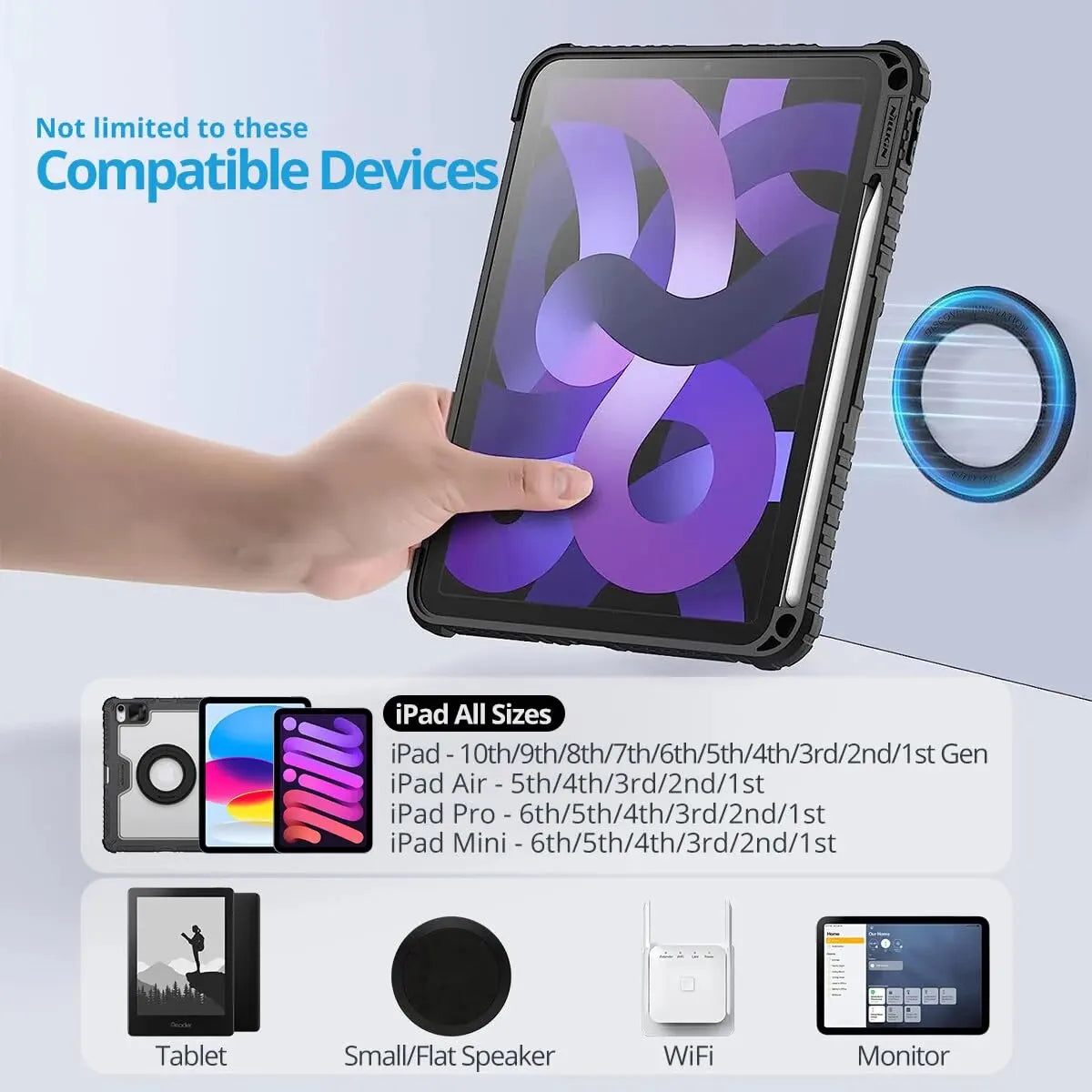 Magnetic Tablet Wall Mount,iPad Holder Mount,Cradle Magnet for IPad, SnapHold Magnetic Sticker for Home,Office,Fridge Qme