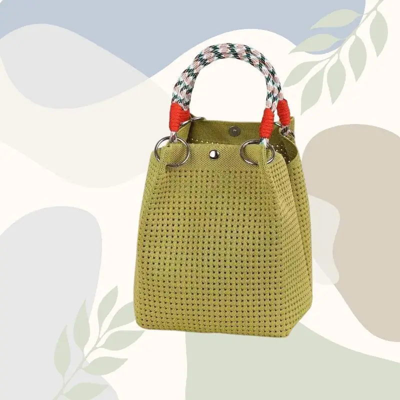 Mini Knitted Bucket Bag Women Small Handbag Geometric Colorblock Wristlet Purse With Detachable Handle 1PC Qme style 15