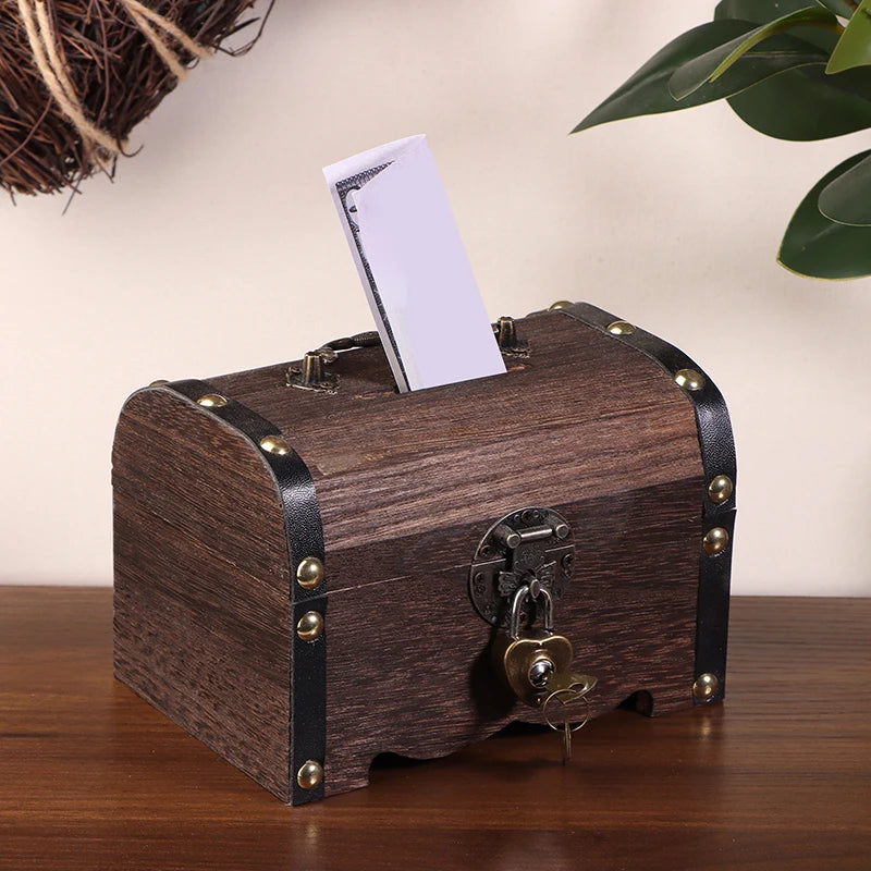 Saving Box Case Lock Home Retro Decoration Treasure Chest Vintage Qme