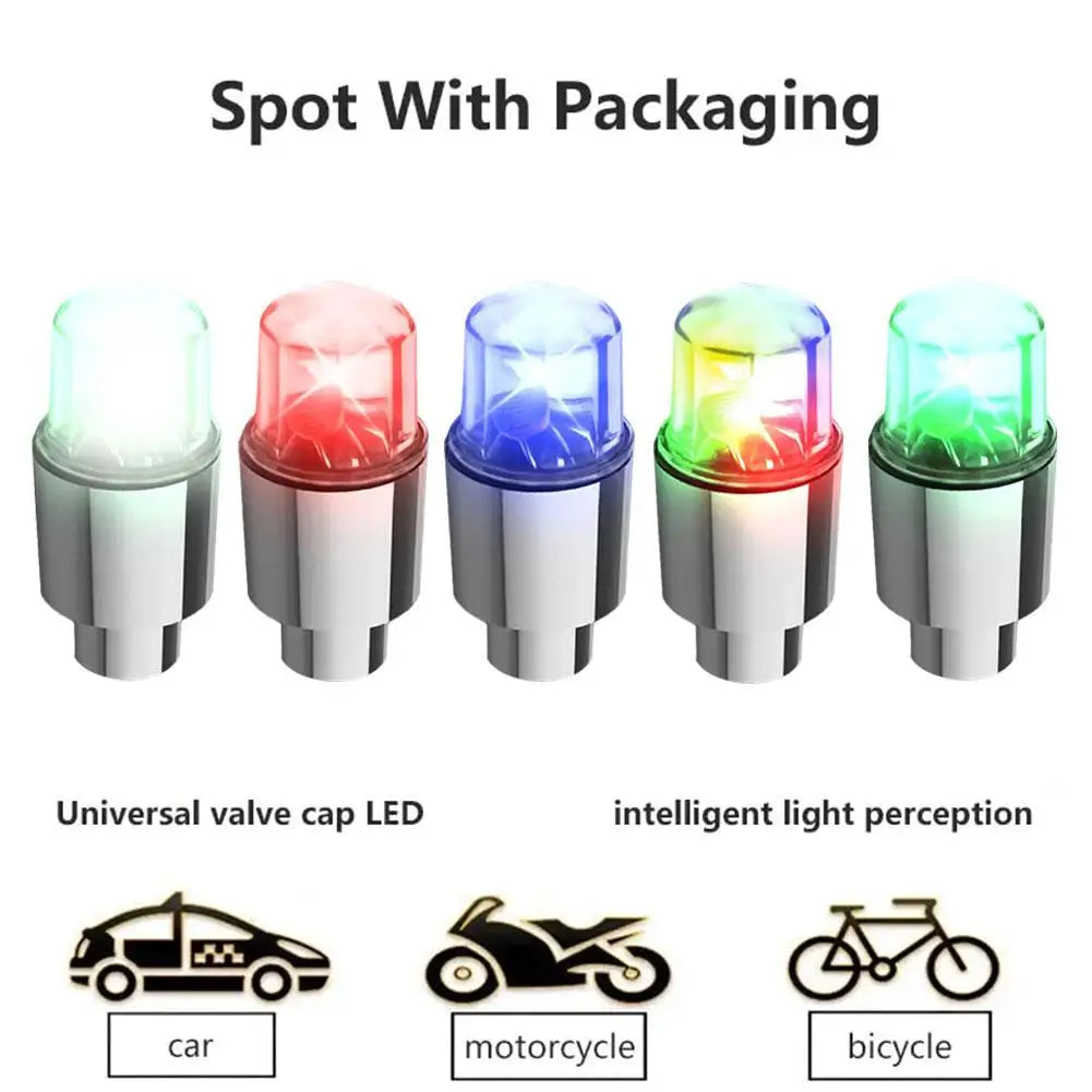 Wheel Lights LED Bicycle Valve Light Universal Car Neon Lamp Cover Qme