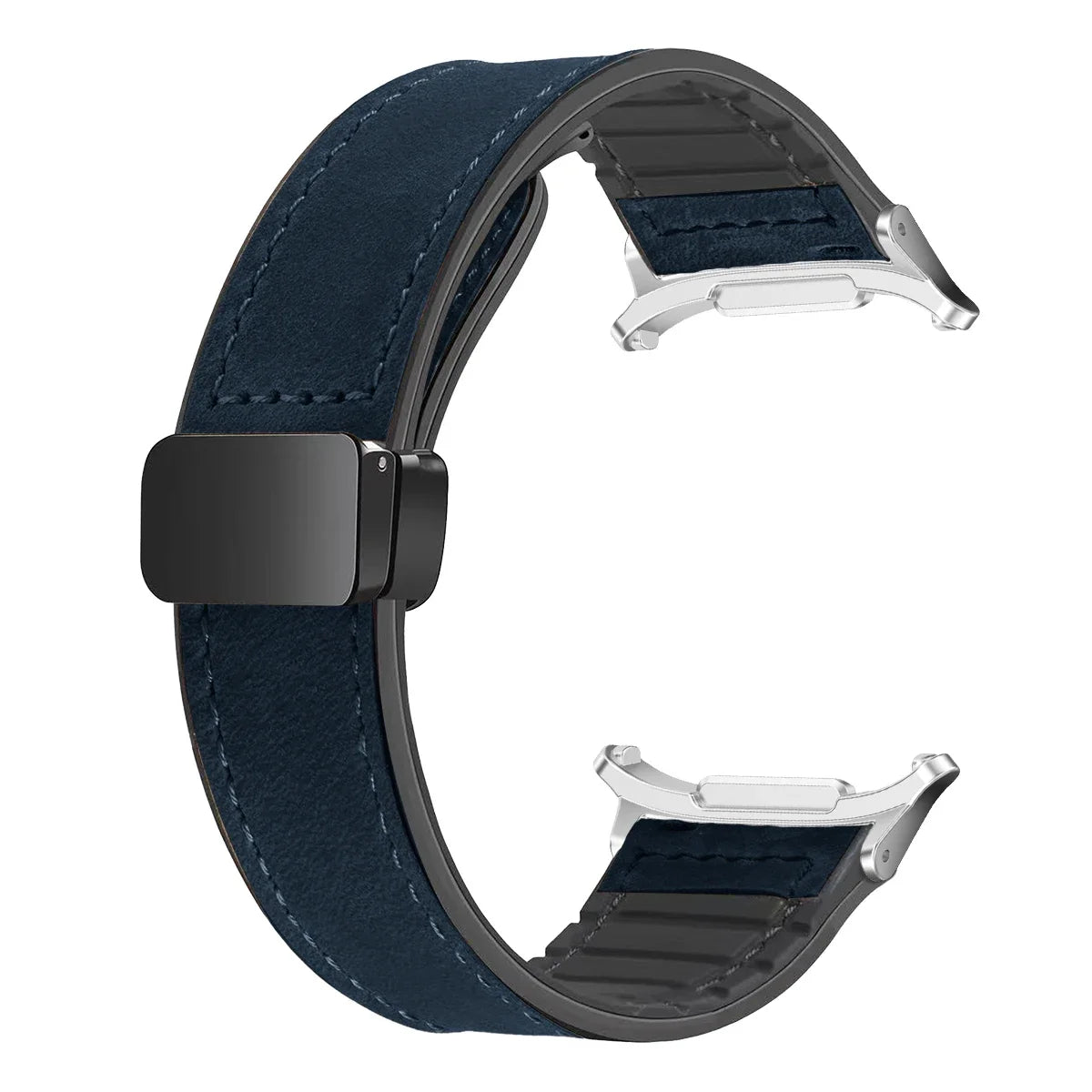 Leather Silicone Strap For Samsung Galaxy Watch 7 Ultra 47mm Magnetic Band Bracelet for Galaxy Watch 7 Ultra 47mm Correa Qme Blue-S For watch 7ultra47MM
