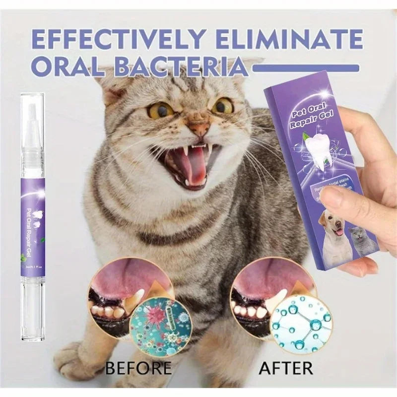 3Pcs pet oral cavity repair gel, cat, dog, pet tooth stain oral cavity cleaning care, keep breath fresh pet toothbrush Qme