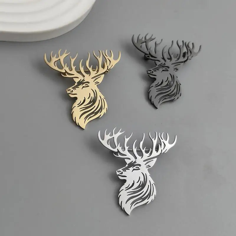 Fashion Christmas Elk Animal Brooch High Quality Stainless Steel Badge for All Season Outfit Accessory Qme