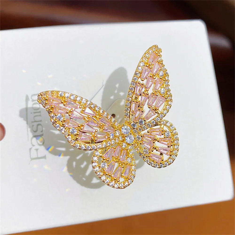 Personalized Colorful Butterfly Zircon Large Ring Adjustable Cute Luxury Shining Butterfly Ring Banquet Jewelry Qme jinfen
