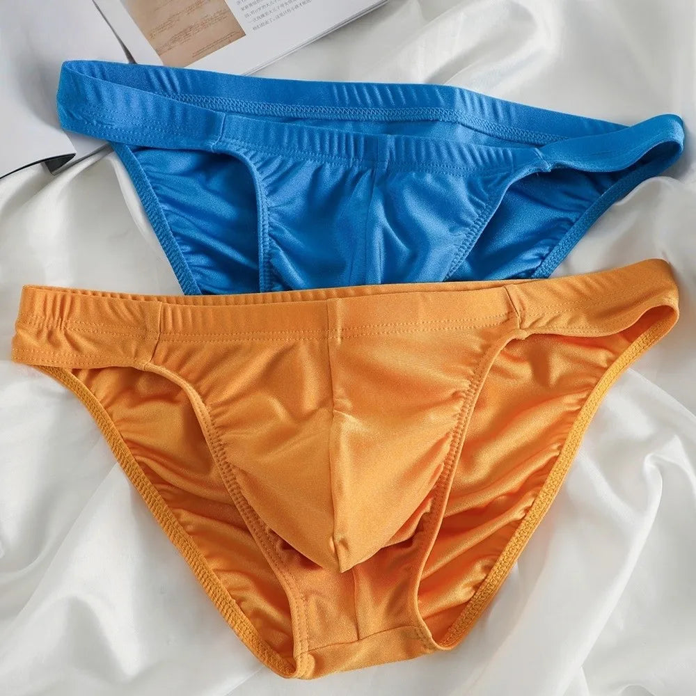Triangle Men Ice Silk Briefs Low Waist Underpants Men's Triangle Panties Solid Color Underwear Male Seamless Briefs Men Qme