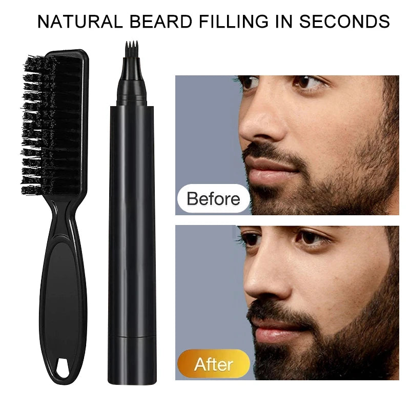 Instant Beard Filler Pen Brush Comb Disposable Waterproof Moustache Qme Black