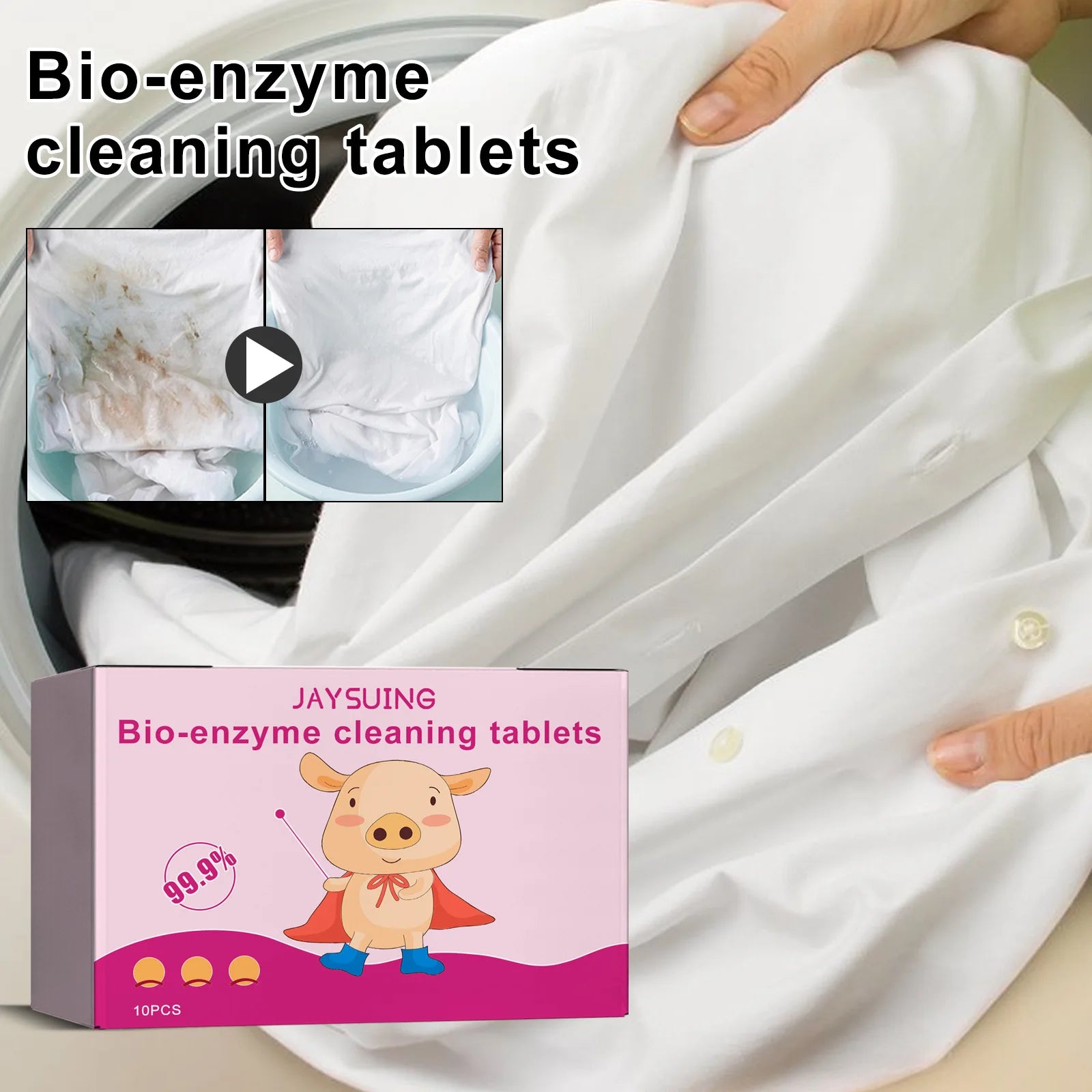 Enzyme Tablet for Clothes Shoe Clothing Pillowcase Enzyme Cleaning Remove Yellowing Brighten Color Explosive Salt Washing Agent Qme