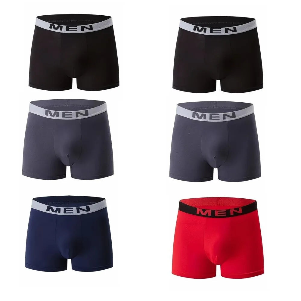 6 Pcs Solid Color Men's Underwear Comfortable Fit Breathable Fabric Boxer Shorts High Elastic Athletic Underwear Qme