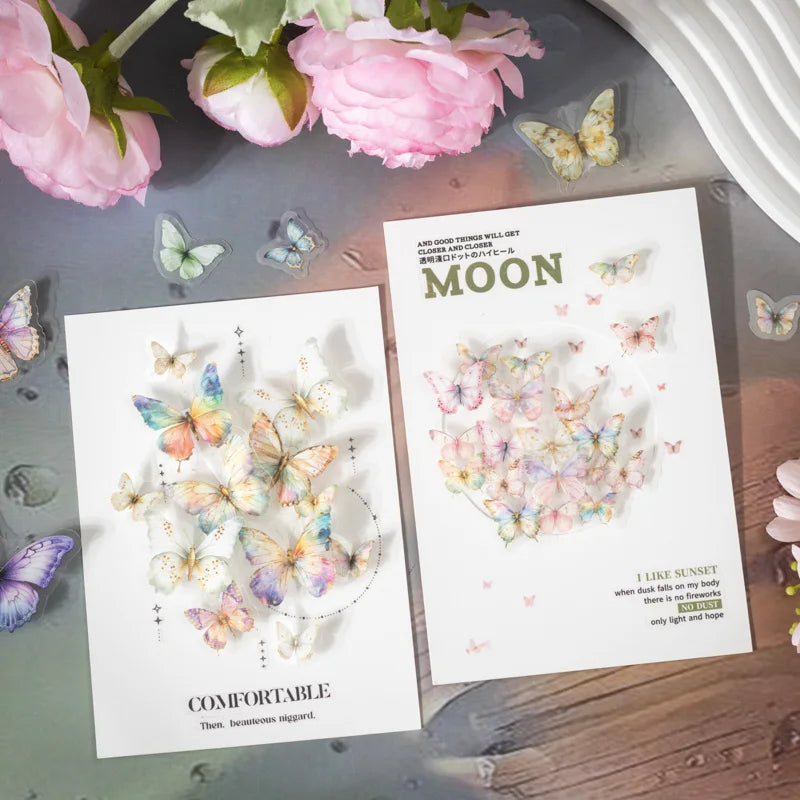 50pcs Butterfly Stickers pack Junk Journal Planner Collage Aesthetics Decoration Scrapbooking Supplies School Stationery Sticker Qme
