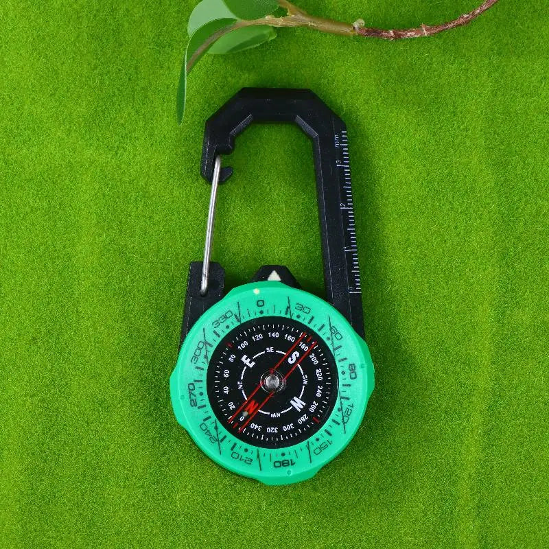 Luminous Compass Keychain Carabiner Portable ABS Material Directional Qme Green