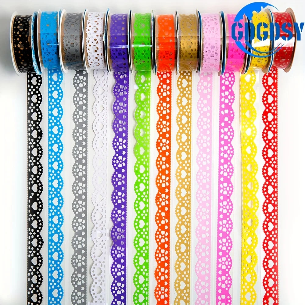 4Rolls GDGDSY Lace Tape Stickers • Self-Adhesive Geometric Pattern Decorative Tape • Vibrant Colors • Reusable Plastic Material Qme