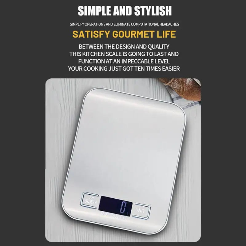 Digital Kitchen Scale LED Display Stainless Steel Panel Electronic Qme