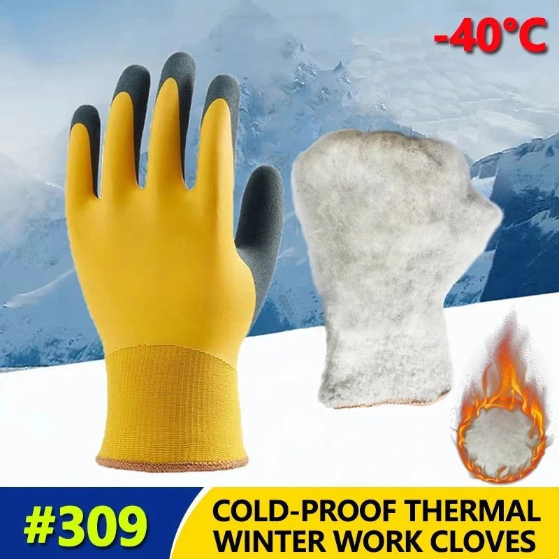 1PCS Winter Warm Gloves Cold Proof Anti-Slip Wear Resistant Fleece Lined Waterproof for -30°C 303 309 Qme Blue