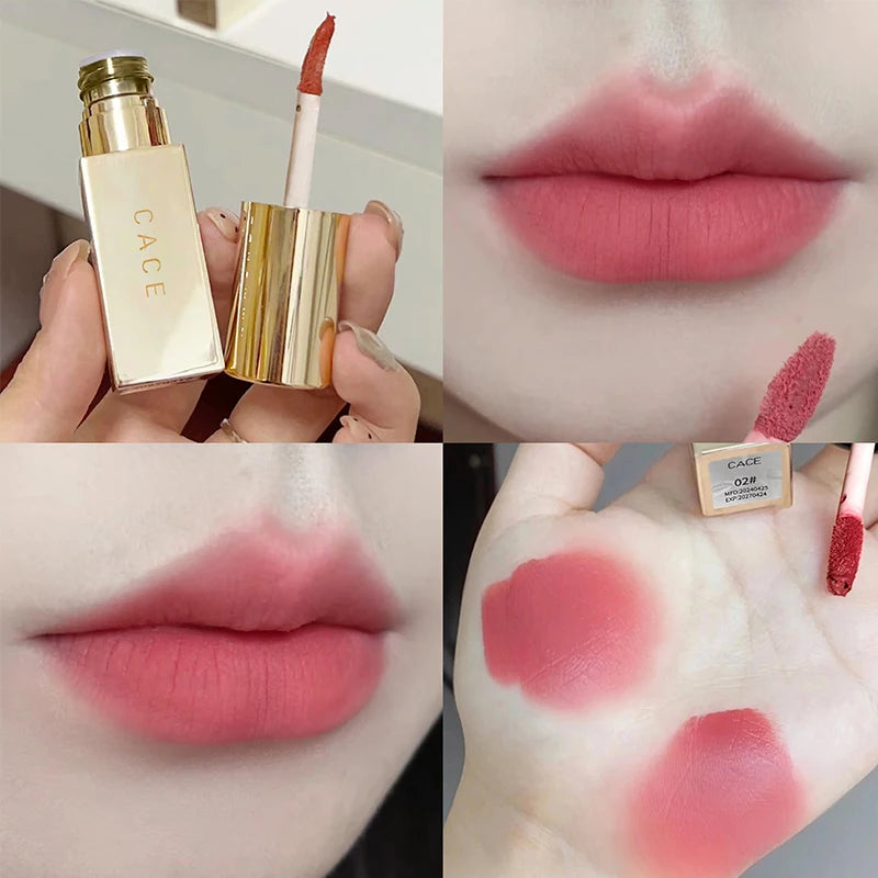CACE Gold Tube Matter Lip Mud Moisturizing Long Lasting Liquid Lipstick Soft Mist Silky Lipgloss Tint Natural Makeup For Women Qme 02
