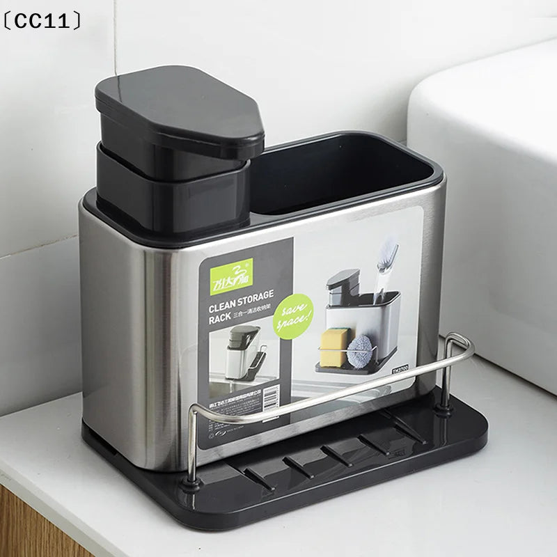 Kitchen Stainless Steel Tableware Soap Dispenser Sponge Holder Sink Qme